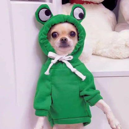 Funny Pet Clothes Cute Green Little Frog Dog And Cat Small Dog Autumn And Winter Sweatshirt Plush Outdoor Fashion Cotton Jacket