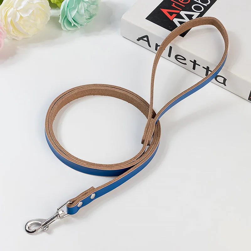 Adjustable Dog Collars Genuine Leather Pet Dog Collar Leash Lead For Small Medium Large Dogs Bulldog Pugs Beagle Dogs Supplies