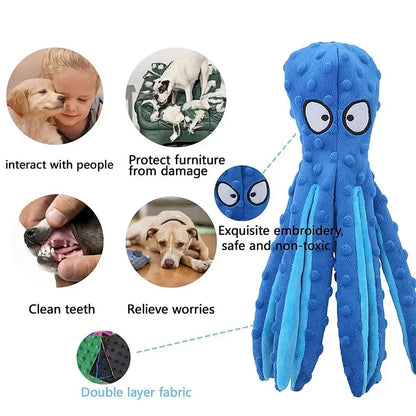 Squeaky Dog Toy Octopus Toy for Aggressive Chewers Tough No Stuffing Plush Crinkle Interactive Pet Toys for Puppy and Large Dogs