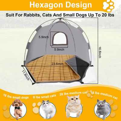 Yanvega Cat Tent Pet Supplies, Gray Cat Tent For Indoor Cat 23.6"*23.6"*16.8" Dog Tent Bed For Small Dog With 6 Ground Nails