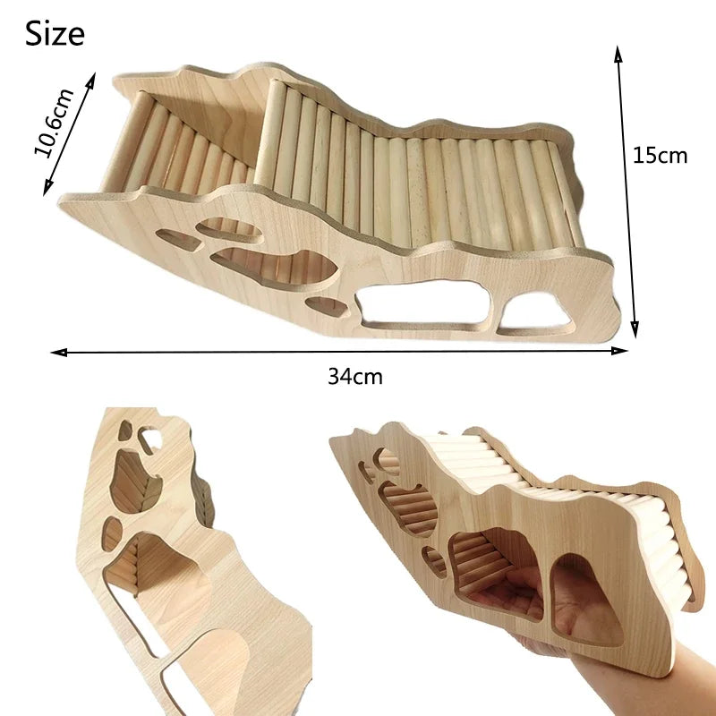 Wood Hamster Hideaway Toy Wooden Hamster House with Climbing Ladder Small Animals Castle Home for Dwarf Mice Gerbils Small Pets