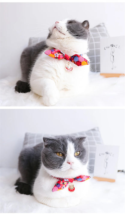 Cute Japanese Print Pet Dog Collars Bunny Ears Shaped Necklace for Cats Spring Decorate Puppy Supplies Neck Wear Cat Accessories