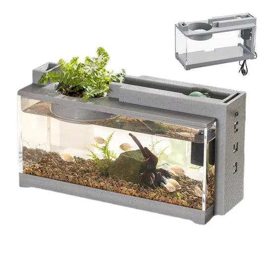Mini Aquarium Fish Aquarium Retro Decorative Quiet Desk Aquarium With Water Pump For Turtle Reptile Shrimp Moss Goldfish