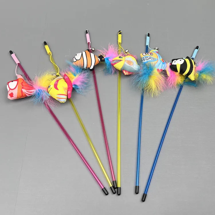 Cat Toy Cat Teaser Sticks Ocean Fish Playing Cat Stick Pet Supplies Biting Cat Toys Cat Mint Doll Feather Throwing Interaction