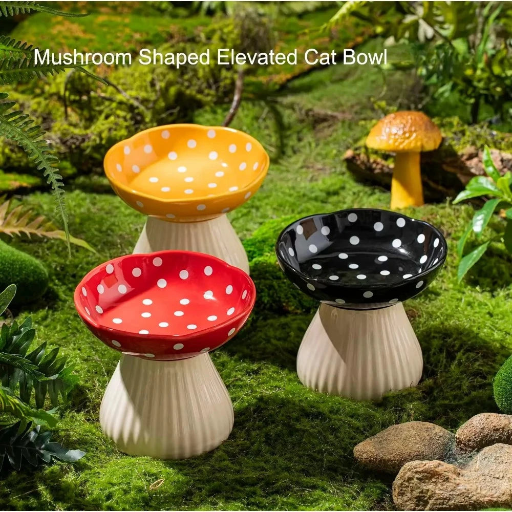 Mushroom Cat Bowl Cute Polka Dot Safe Ceramic Elevated Cat Feeder for Cats and Dogs Drinking Water Bowl Cat Feede Pet Supplies