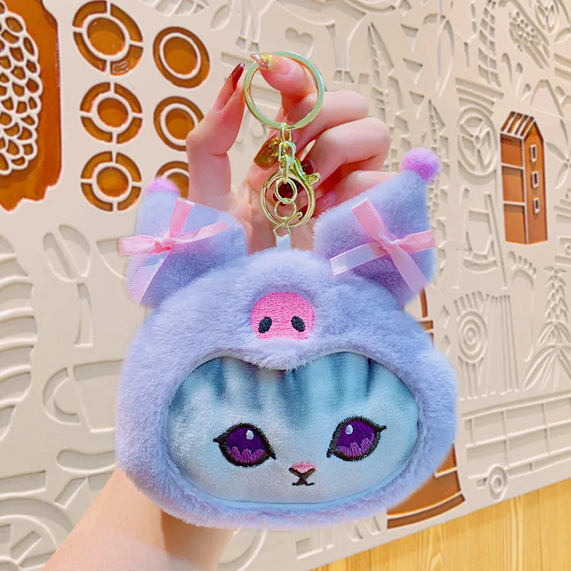 Anime Sanrio Plush Toy Cute Hello Kitty Felinae Keychain Kawaii Cinnamoroll Cat Plush Wallet Melody Cos School Bag Pendant Gifts