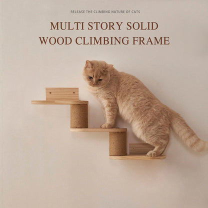 1pc Cat Hammock and Cat Scratching Post Cat Climbing Shelves with Wooden Structure Cat Ladder for Kitten and Cat
