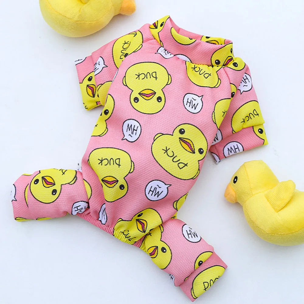 Dog Jumpsuit Puppy Dog Onesies Clothes Cat Dog Soft Pajamas Cute Duck Printed Pet Shirt Bodysuits for Teddy Pomeranian Apparel