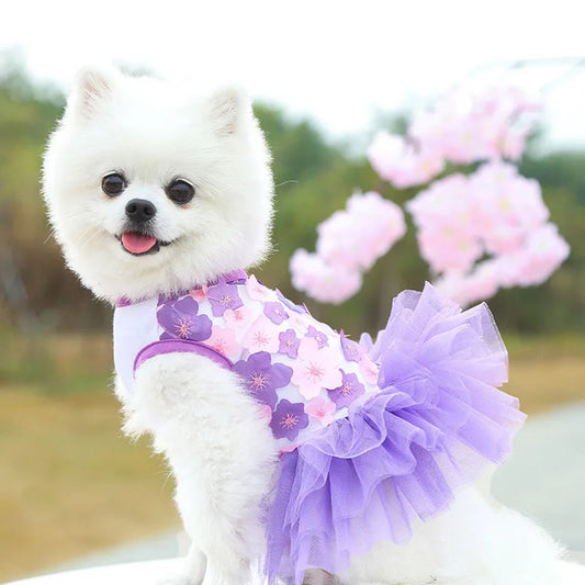 2023Summer Hotsell Sweet Princess Dog Dress Puppy Skirt Cat Clothes Peach Flower Mesh Pet Clothes Chihuahua York Wedding Dresses