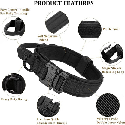 Durable Military Tactical Dog Collar Bungee Leash Nylon Walking Training Pet Collar for Medium Large Dogs German Shepherd