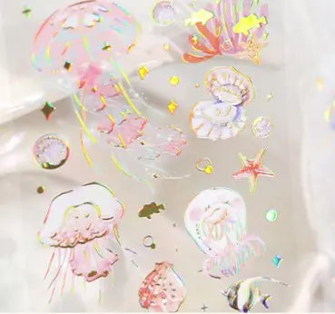 Shimmering 3D Gilding Sticker Set - Dragonfly, Jellyfish & Feather Designs - 3 Sheets/pack - Premium PET Decor for Notebooks, Sc