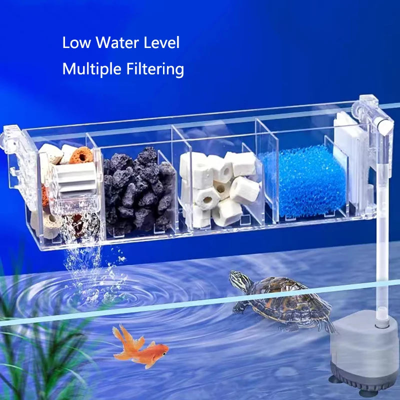 Fish Tank Waterfall Filter Box Wall Mounted Built-in Silent Circulating Water Purifier For Fish Tank Aquarium With Water Pump
