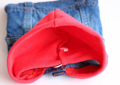 Sleeveless Denim Dog Jacket - Dark Wash, Puppy Hooded Jeans Coat Spring Summer Dog Clothes for Small Medium Dogs Bulldog Yorkie