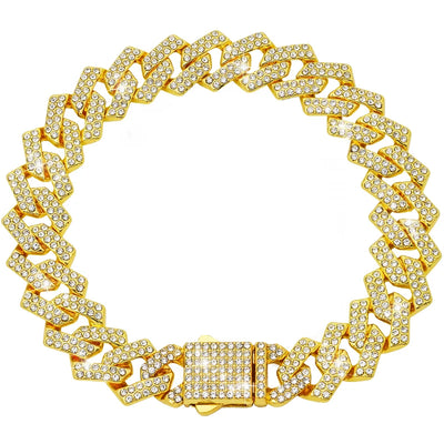 15MM Bling Jewelry Diamond Luxury Dog Chain Collar Cuban Gold Chains for Dogs and Cats Necklace