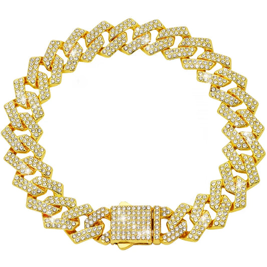 15MM Bling Jewelry Diamond Luxury Dog Chain Collar Cuban Gold Chains for Dogs and Cats Necklace