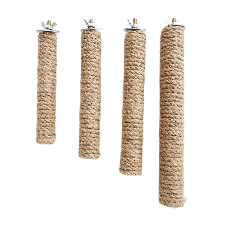 Natural Hemp rope Weaving Pet Bird Stand Parrot Raw Wood Fork Tree Branch Stand Rack Birds Hamster Branch Perches Chew Bite Toys