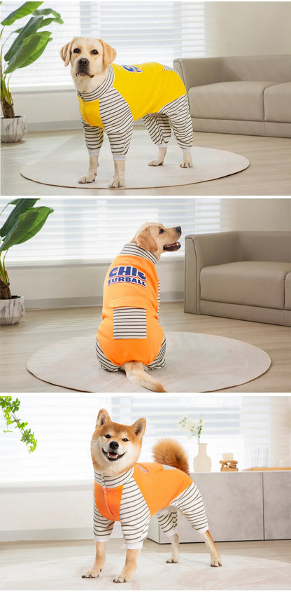 3XL-8XL Large Dog Jumpsuit Turtleneck Warm Plush Lined Dog Pajamas Onesie Stripe Winter Clothes for Large Dogs Pet Pitbull