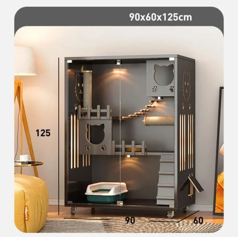 Retro Solid Wood Cat Cage for Living Room Cat House Two-layer One-piece Movable Light Luxury Creative  Cage for Cats