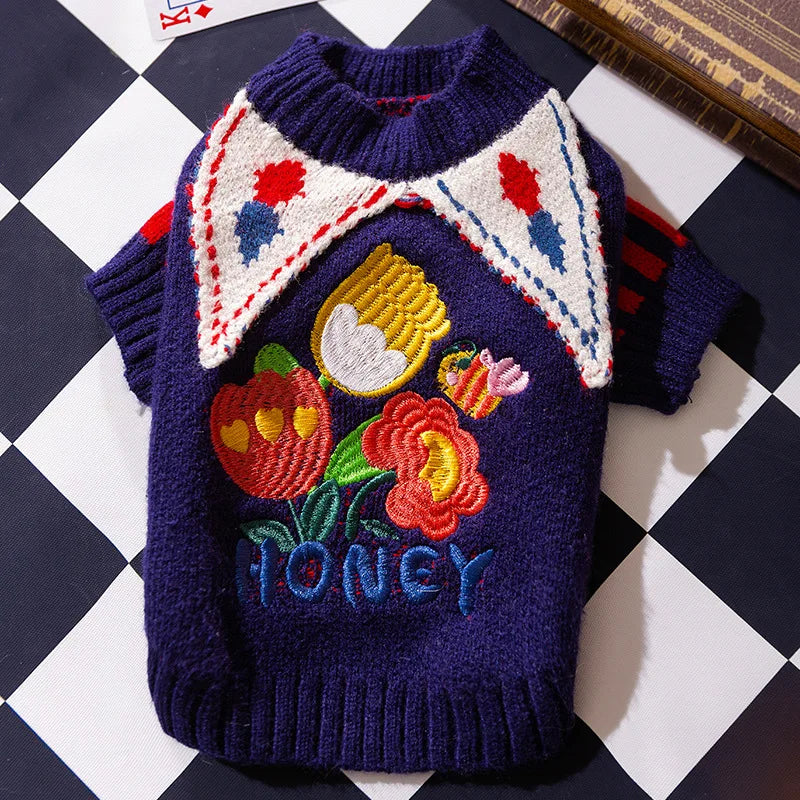 Cute Pet Dog Sweater Winter Dog Warm Clothes Palid Puppy Coat Chihuahua Bichon Yorkie Clothing Sweaters and Hat Set Dog Costume