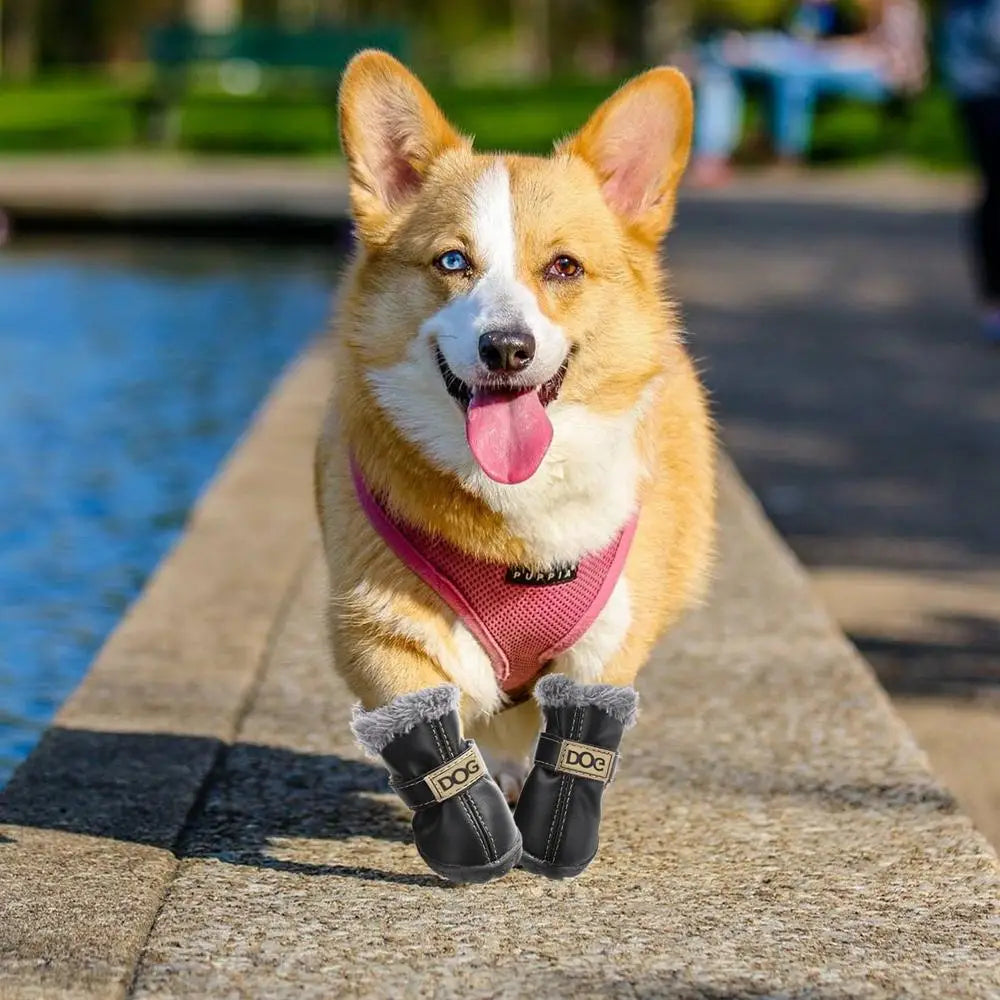 Dog Winter Boots 4PCS Winter Warm Skid-proof Snow Boots For Small Dog Breathable Dog Boots