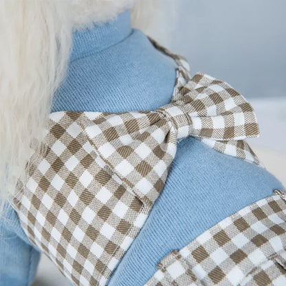 Winter Dog Clothes Bowknot Plaid Coat Thicken Jacket Pets Gentleman Outfits Warm Clothes Bowknot Jumpsuit Jacket Outfit Clothing