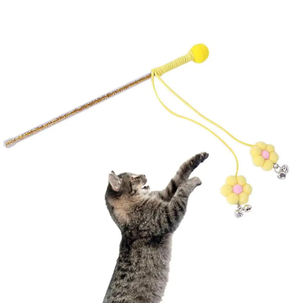 Cat Teaser Wand Kitten Stick Toy Cat Fishing Pole Toy Cat Teaser Toy With Bell And Chrysanthemum Pendant Promotes Cat Exercise