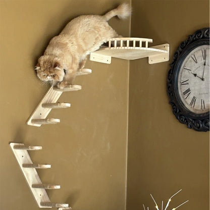 Cat Wall Cat Tree Wooden Climbing Shelves Cat Hammock Bridge with Sisal Ladder and Platform for Kitten Pet Furniture Playground
