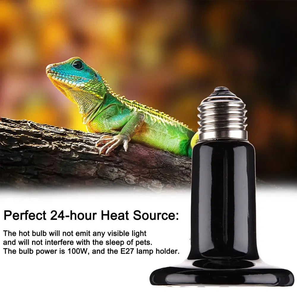 Reptile Heat Bulb Ceramic Infrared Heat Emitter Lamp Safe Durable Infrared Heater Lamp with Cable for Chicken Lizard Turtle