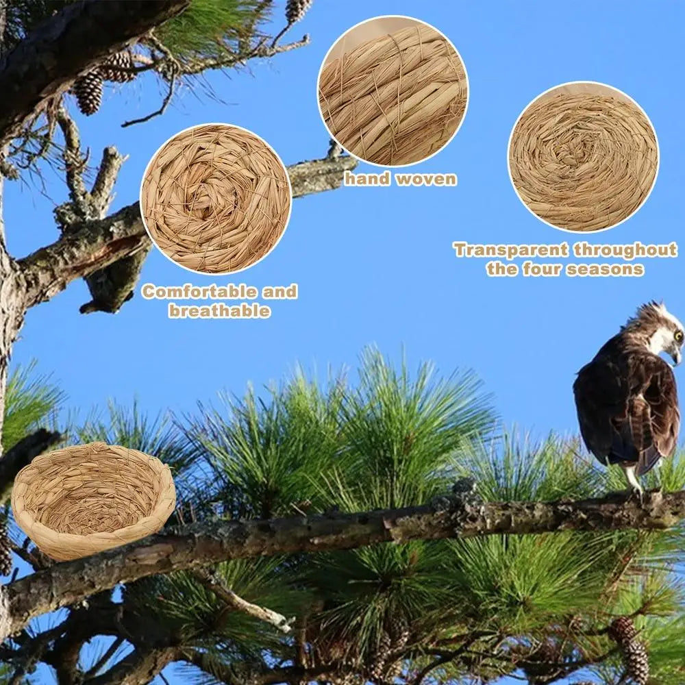 Breeding Nest For Birds Hand Woven Flat Base Straw Bird Nest Hatch House Bird Shelter Bird Cage Accessories Bird Hut