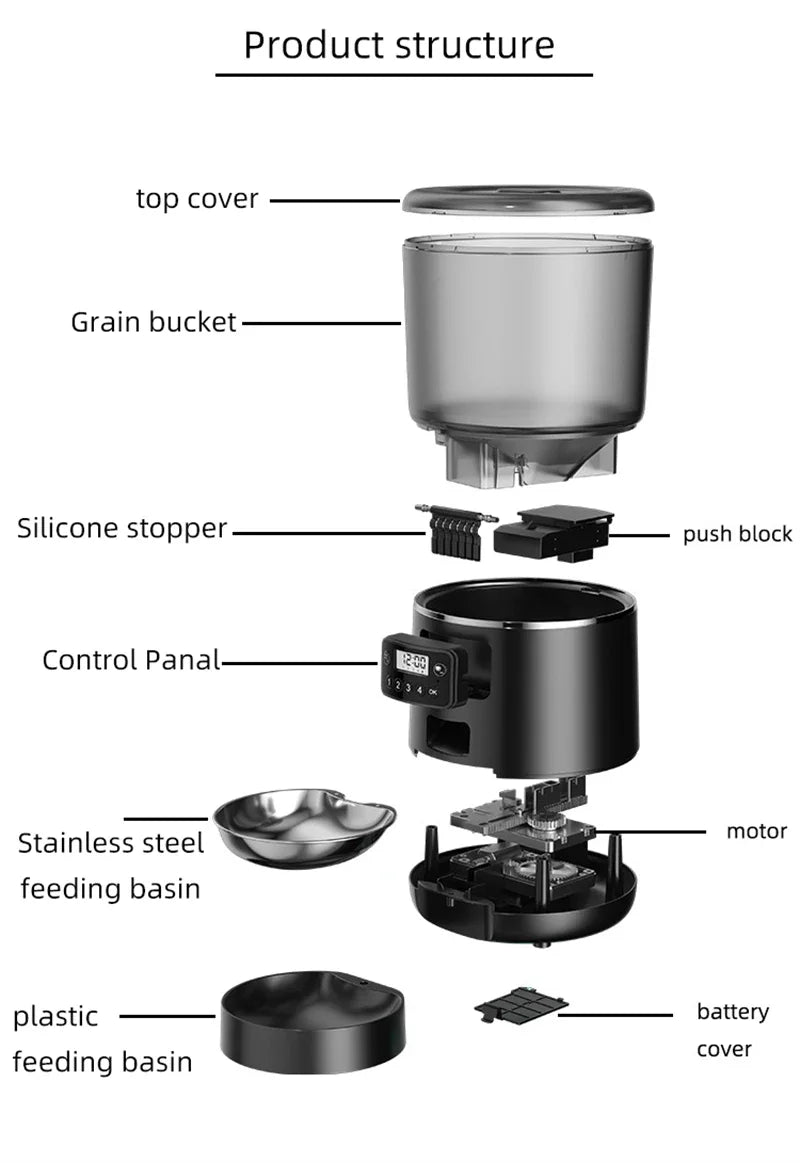 Automatic Pet Feeder 4L Capacity Smart Timer Tuya Control Food Dispenser with Stainless Steel Bowl Dogs Cats Feeding Supplies