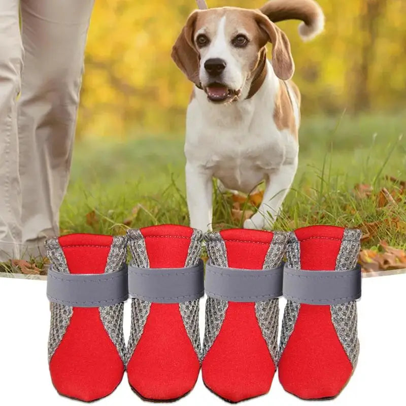 Small Dog Shoes Mesh Hiking Boots Paw Protector 4pcs Breathable Dog Shoes Adjustable Non Slip For Outdoor Running Walking Summer