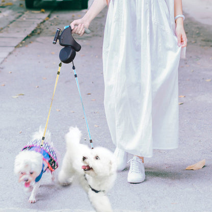 Dual Dog Rope Leash Pet Traction Rope Belt Retractable for 2 Dogs Walking Double with Light Rotation Pet Rope Pet Supplies