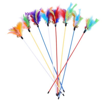 Kitty Feather Wand Teasers With Bell - 5 Pcs