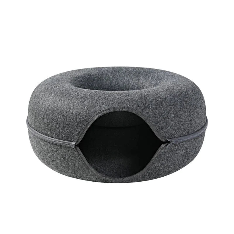 "Interactive Donut Cat Bed: A Dual-Use Toy and Cozy Bed for Your Playful Kitten!"