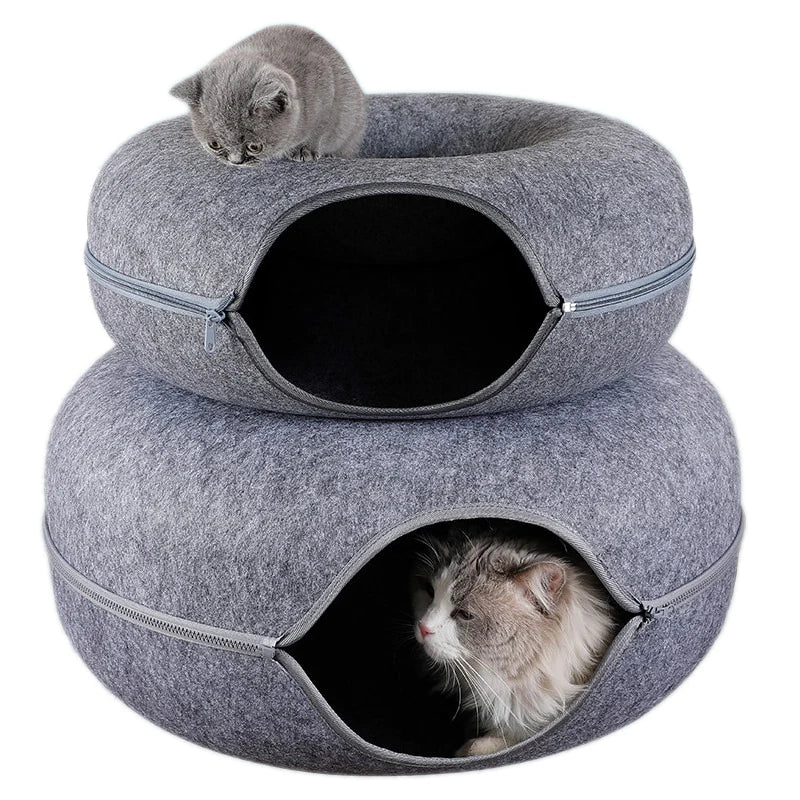 "Interactive Donut Cat Bed: A Dual-Use Toy and Cozy Bed for Your Playful Kitten!"